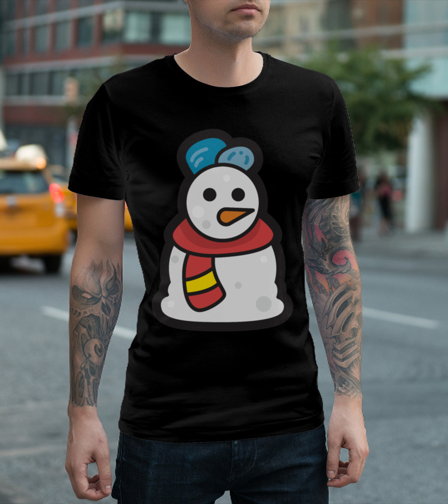 Snowman in Red Scarf and Blue Hat Merry Christmas Snowman T-Shirt