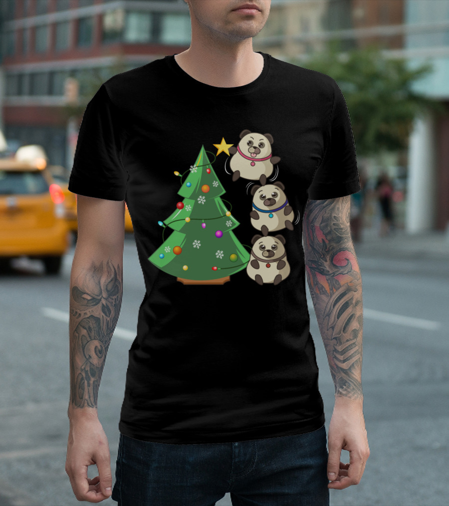 Christmas Panda Tree With Star And Snowflakes T-Shirt