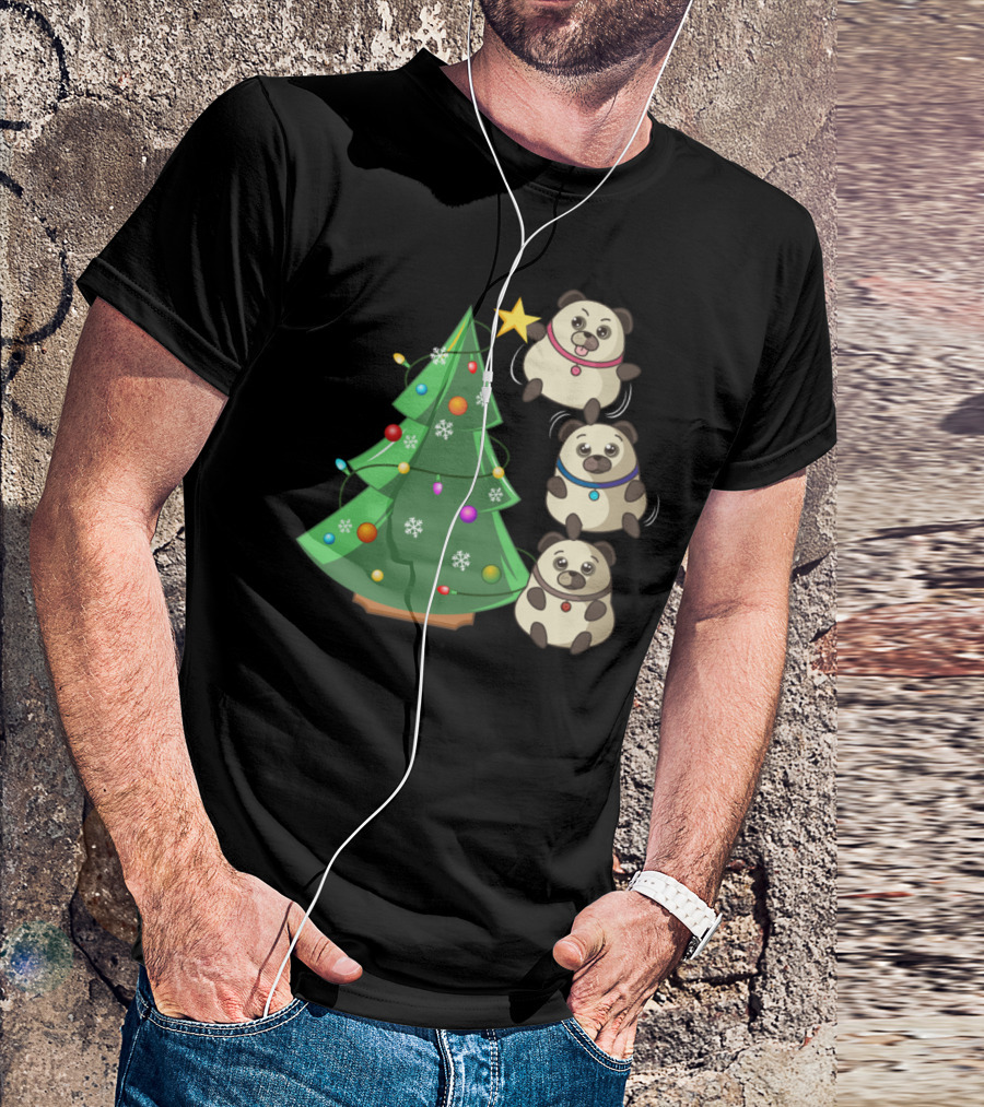 Christmas Panda Tree With Star And Snowflakes T-Shirt