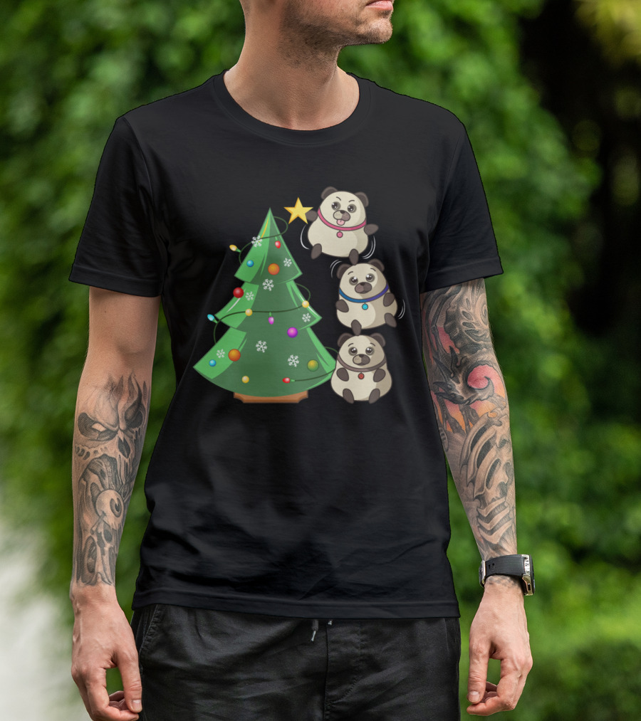 Christmas Panda Tree With Star And Snowflakes T-Shirt
