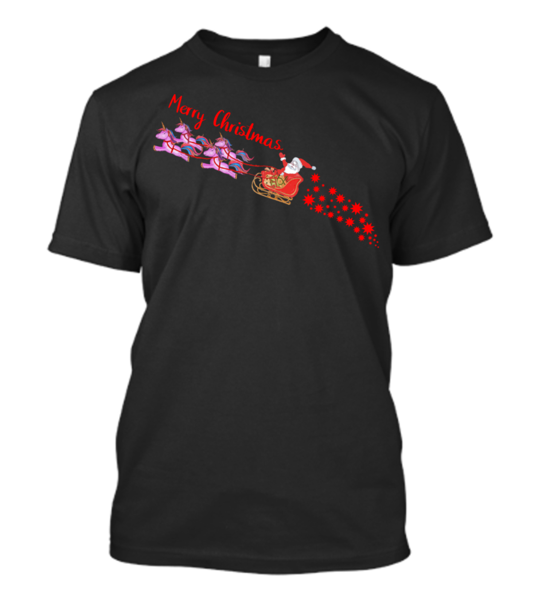 Merry Christmas Santa Sleigh Unicorns T-Shirt