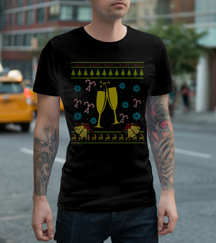 Cheers Christmas Trees Candy Canes Snowflakes Bubbly T-Shirt