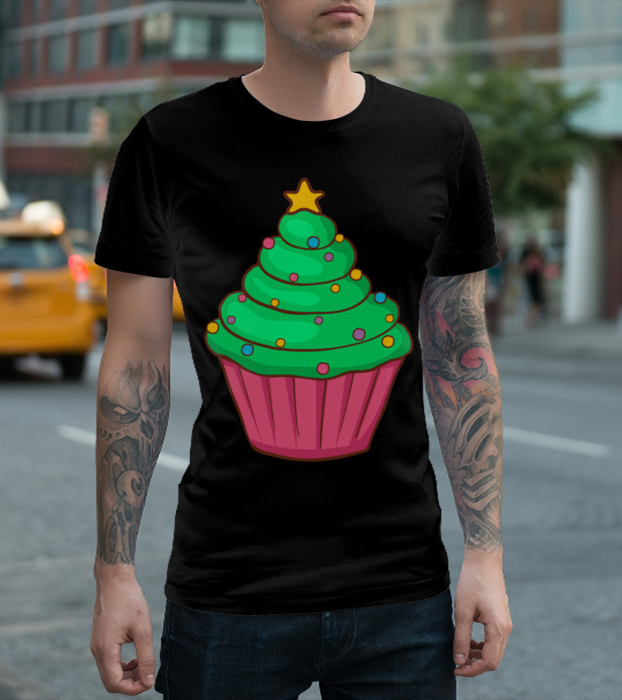 Christmas Xmas Cupcakes Muffins Green Frosting Star Topping T-Shirt