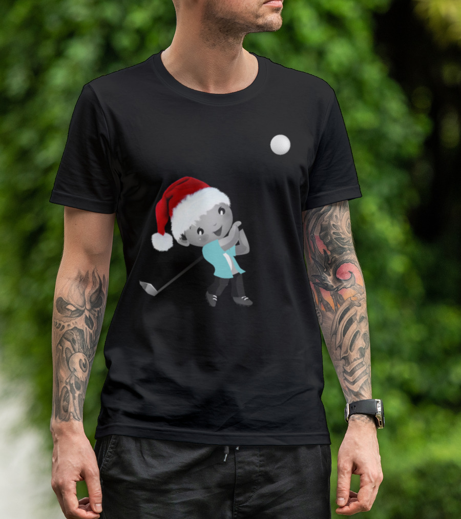 Christmas Golf Santa Hat Swing Kid T-Shirt