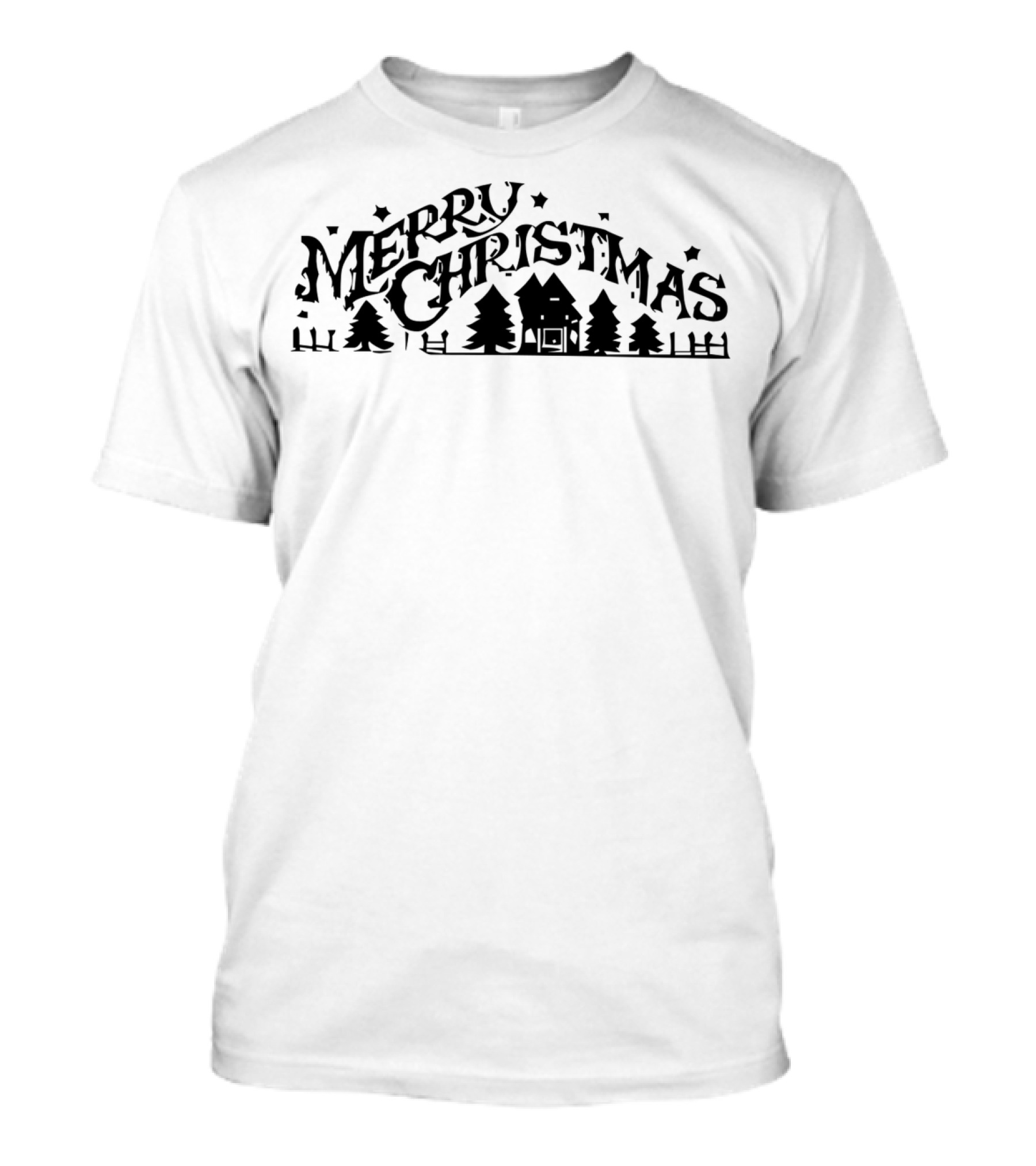 Merry Christmas House And Trees Scene T-Shirt