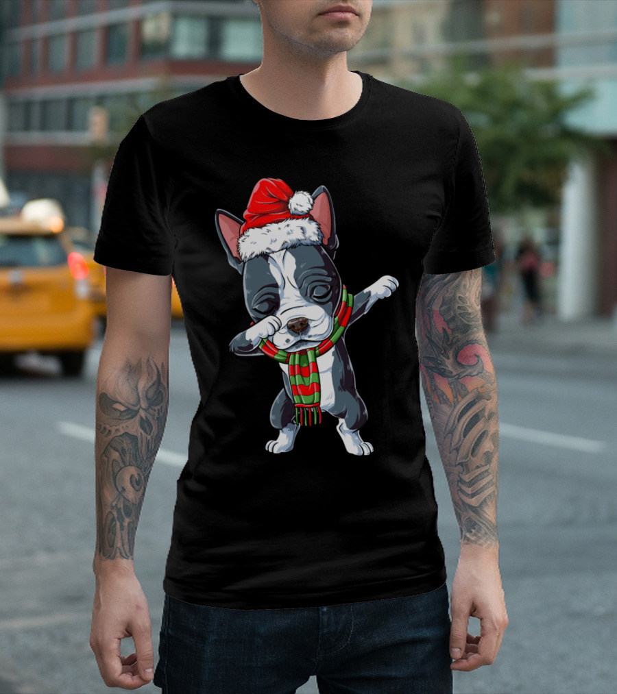 Boston Terrier Santa Dab Christmas Scarf T-Shirt