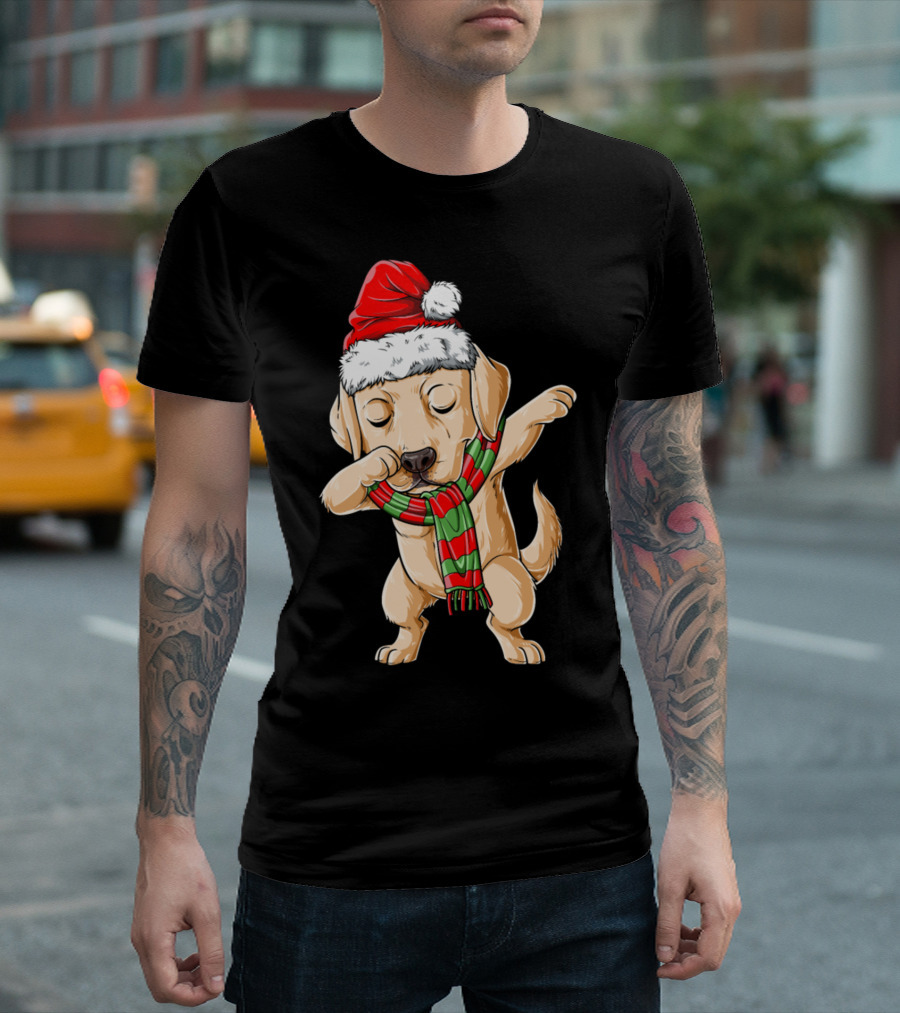 Dabbing Labrador Santa Christmas Labrador with Santa Hat and Scarf T-Shirt