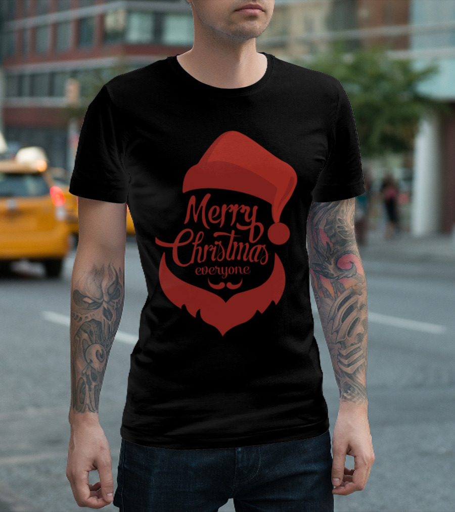 Merry Christmas Everyone Red Santa Hat Beard T-Shirt