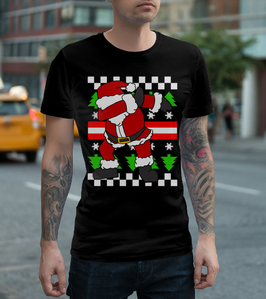 Dabbing Santa Claus Ugly Christmas Sweater Pixel T-Shirt