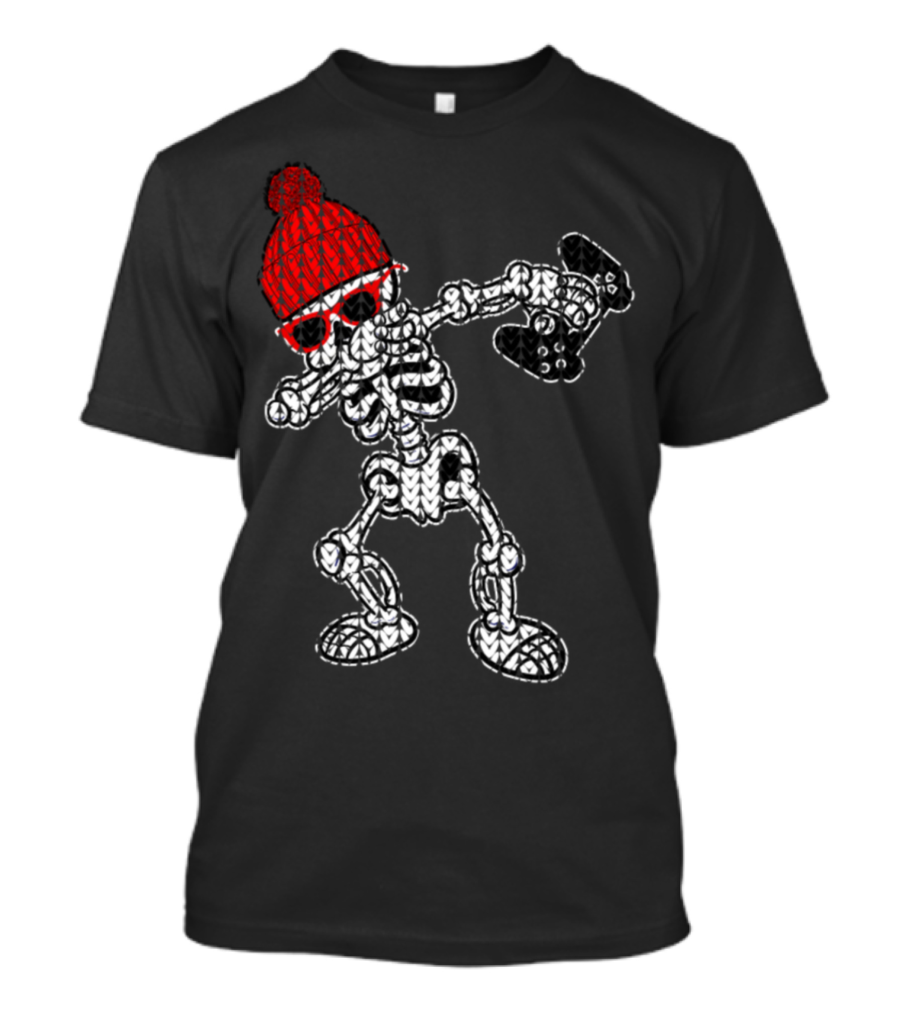 Skeleton Dabbing Video Game Controller Red Beanie Sunglasses T-Shirt