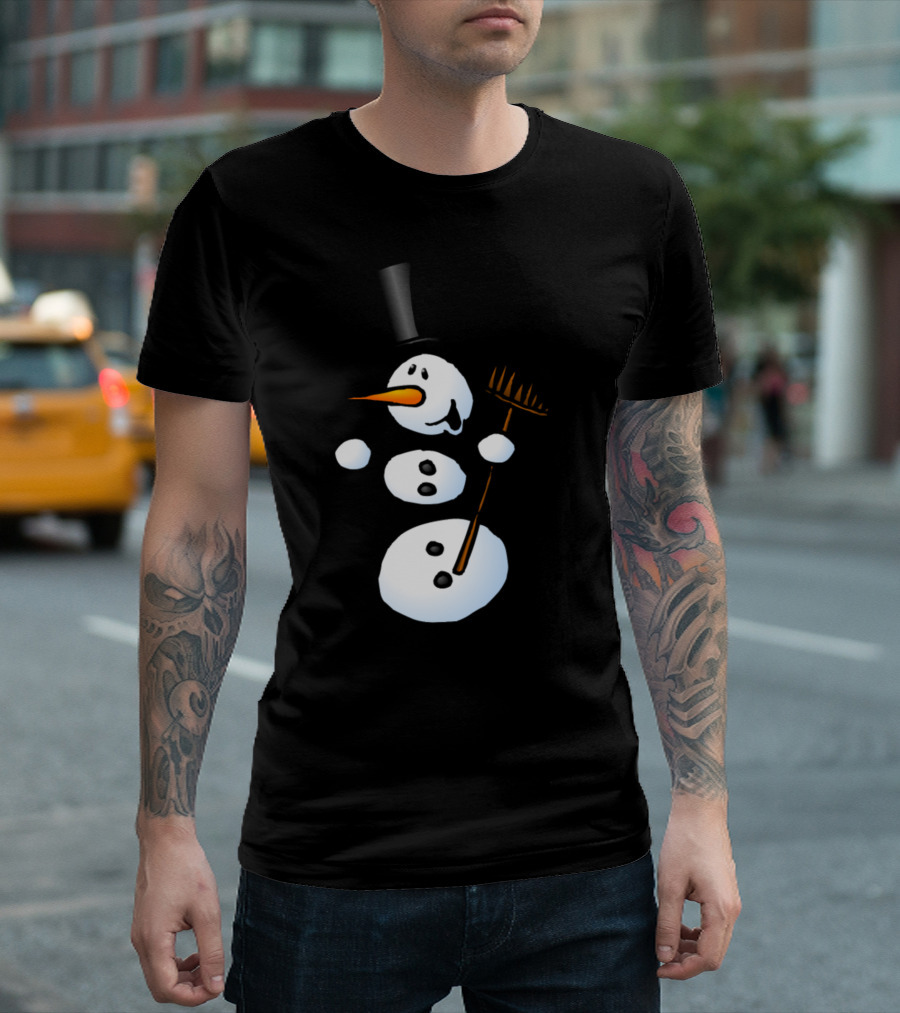 Dancing Snowman With Top Hat And Broomstick T-Shirt