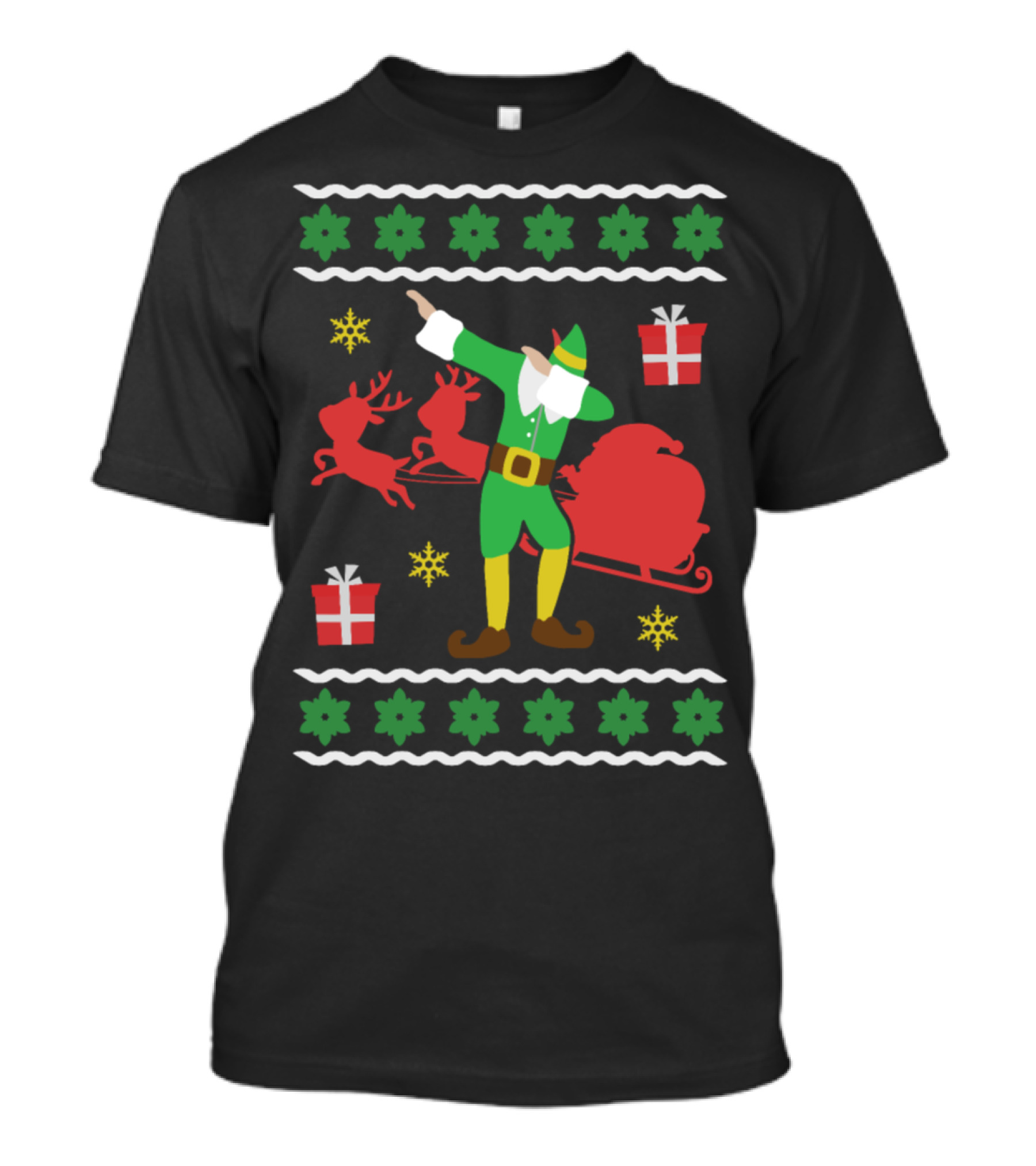 Dabbing Christmas Elf With Reindeer And Sleigh T-Shirt