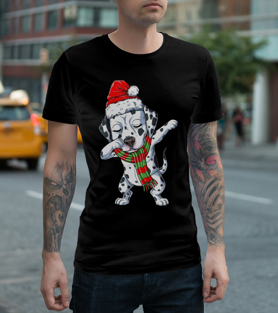Dalmatian Santa Dab with Christmas Hat and Scarf T-Shirt