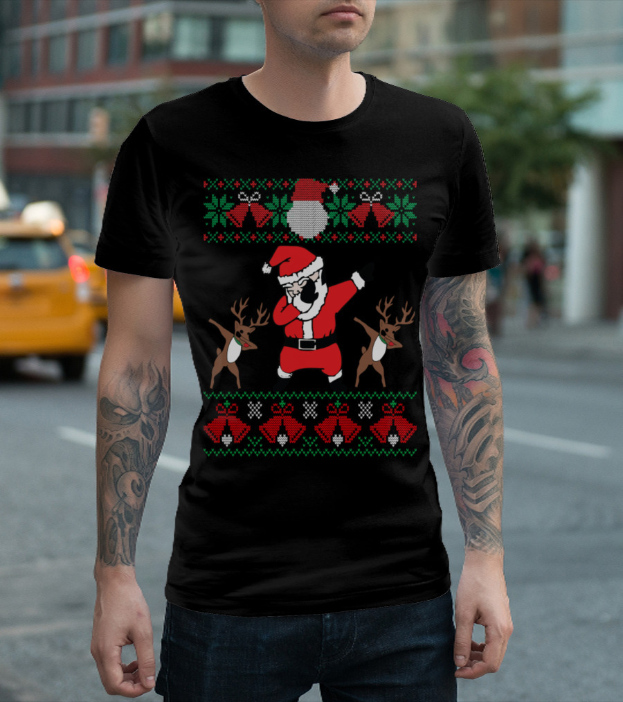 Dabbing Santa Christmas Ugly Sweater Style with Reindeer T-Shirt