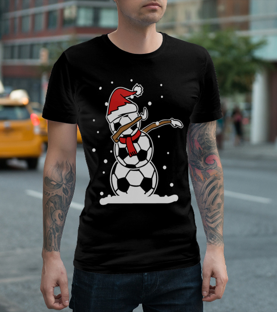 Snowman Santa Hat Dabbing Soccer Balls T-Shirt