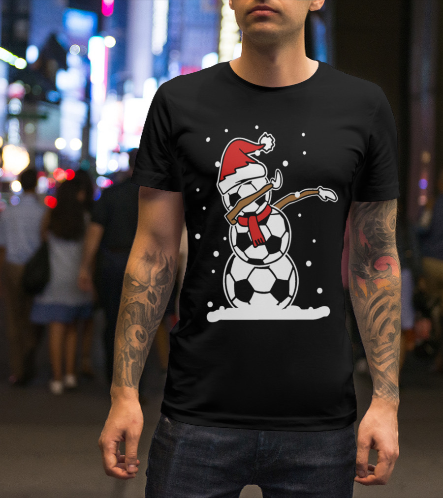 Snowman Santa Hat Dabbing Soccer Balls T-Shirt
