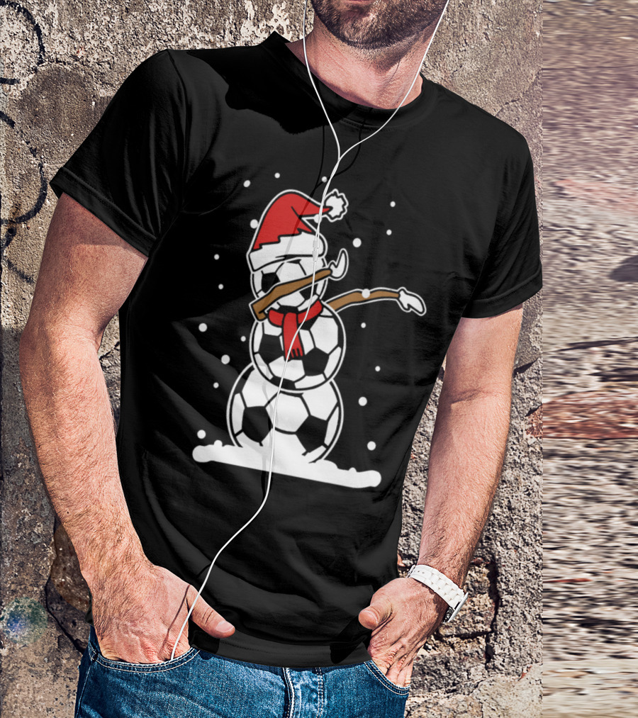 Snowman Santa Hat Dabbing Soccer Balls T-Shirt