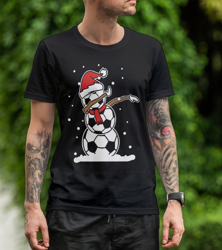 Snowman Santa Hat Dabbing Soccer Balls T-Shirt