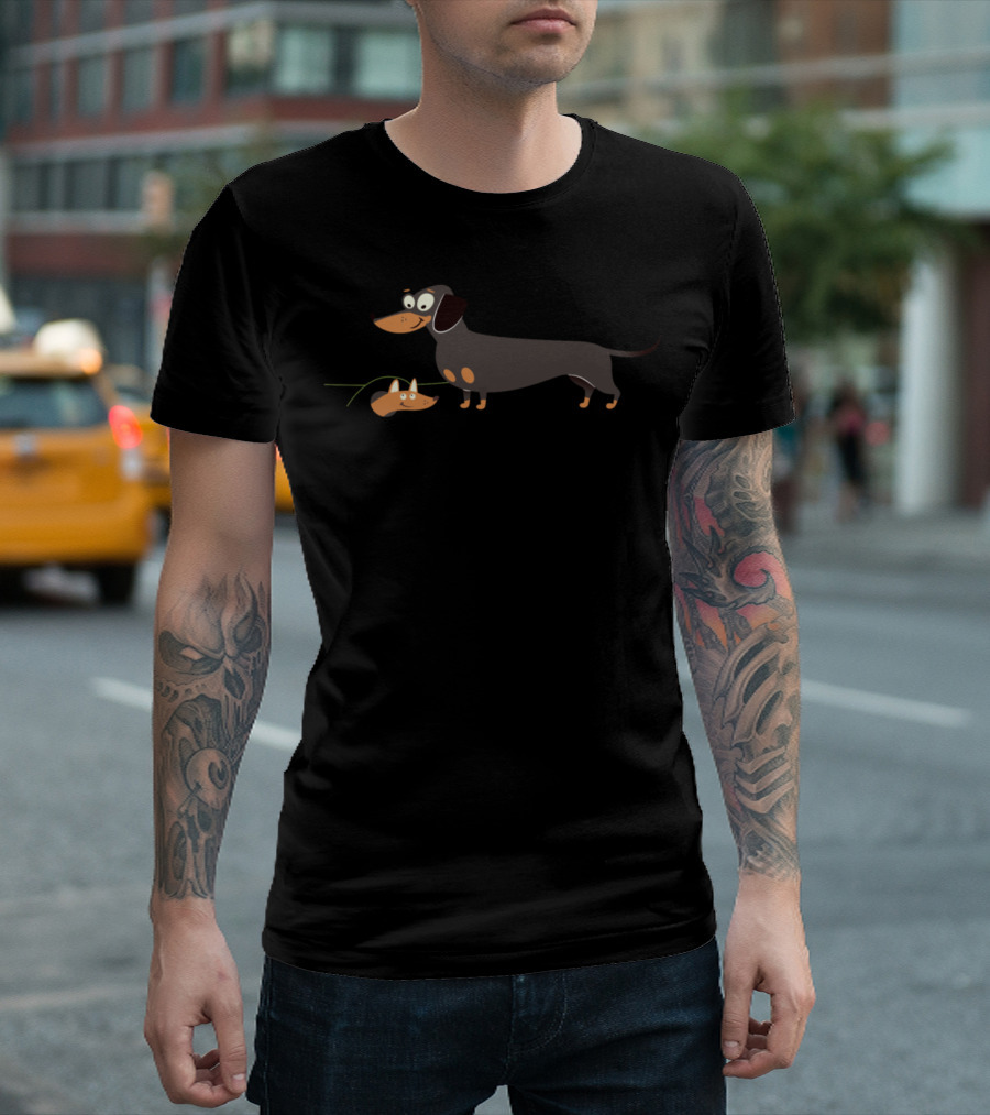 Dachshund Standing with Fox Head at Feet T-Shirt