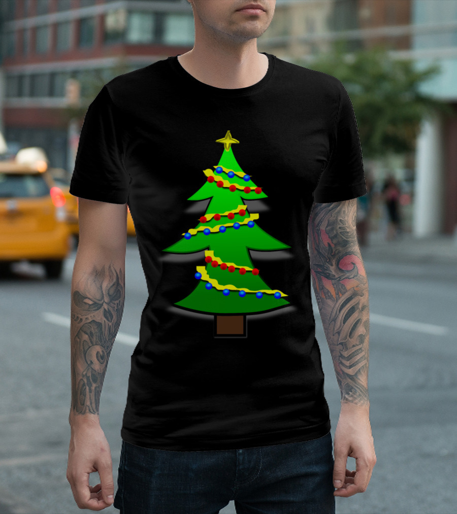 Decorated Christmas Tree With Star And Colorful Garland T-Shirt