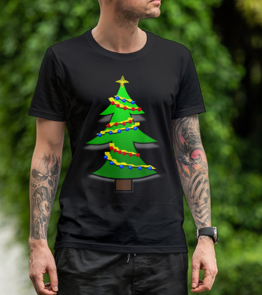 Decorated Christmas Tree With Star And Colorful Garland T-Shirt