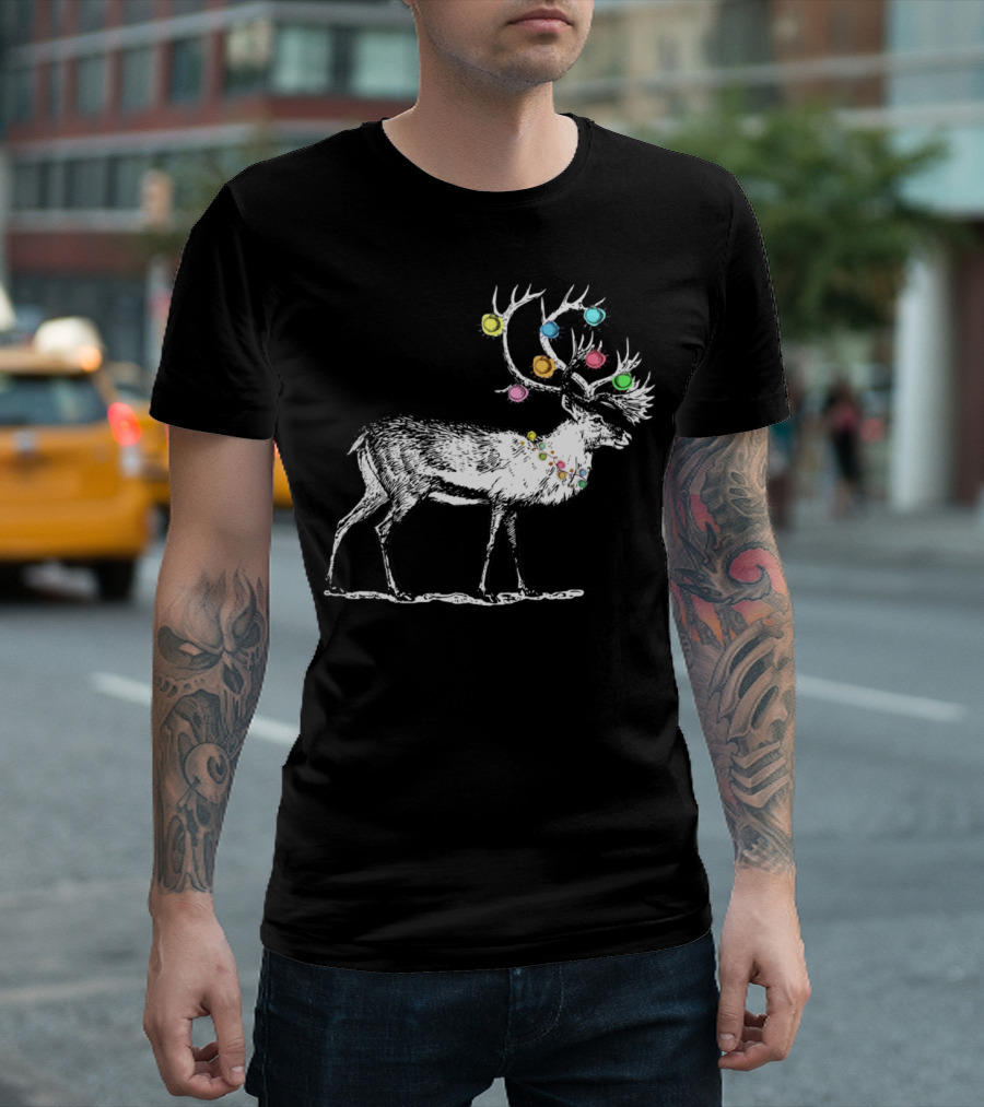 Merry Christmas Deer With Fairy Lights T-Shirt