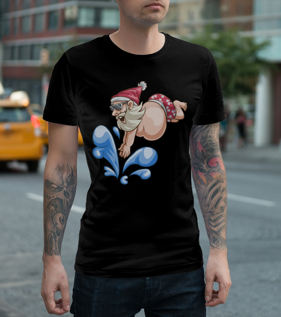 Santa Diving In Summer Splash Christmas In July T-Shirt