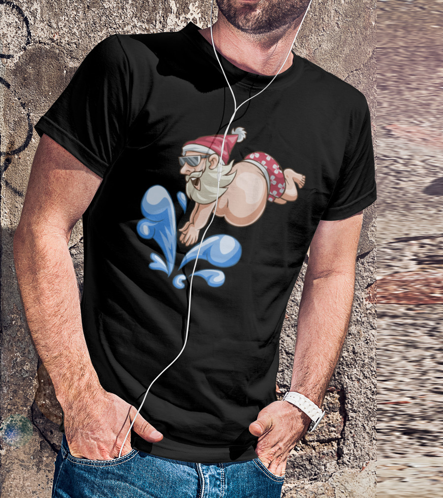 Santa Diving In Summer Splash Christmas In July T-Shirt