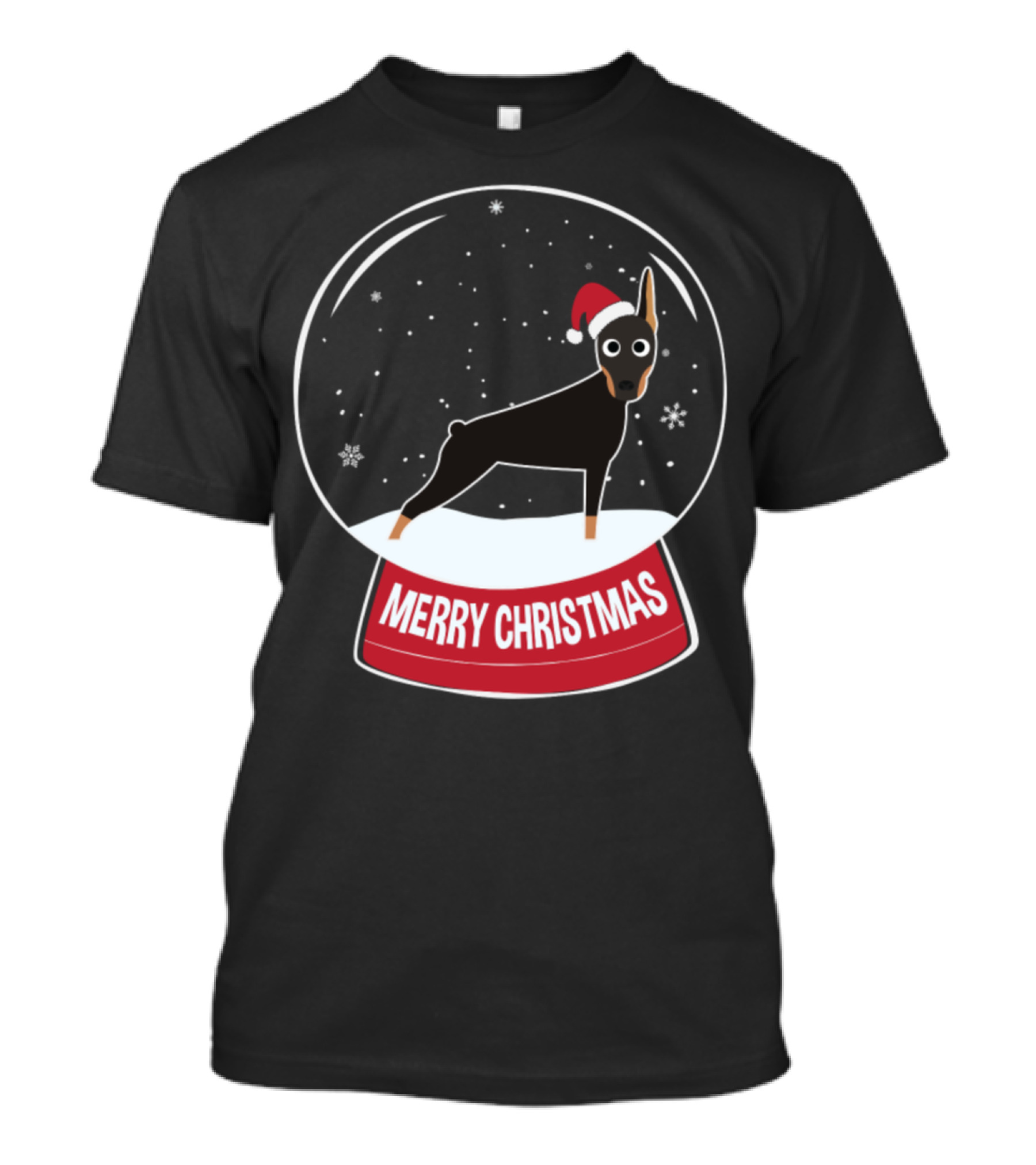 Doberman Merry Christmas Snow Globe With Santa Hat T-Shirt