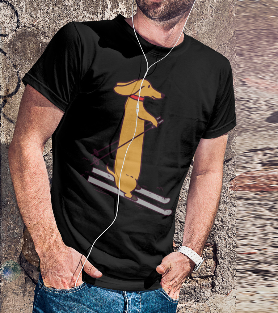Dog Dogs Cool Beagle Pug Dachshund Skiing Boxer T-Shirt