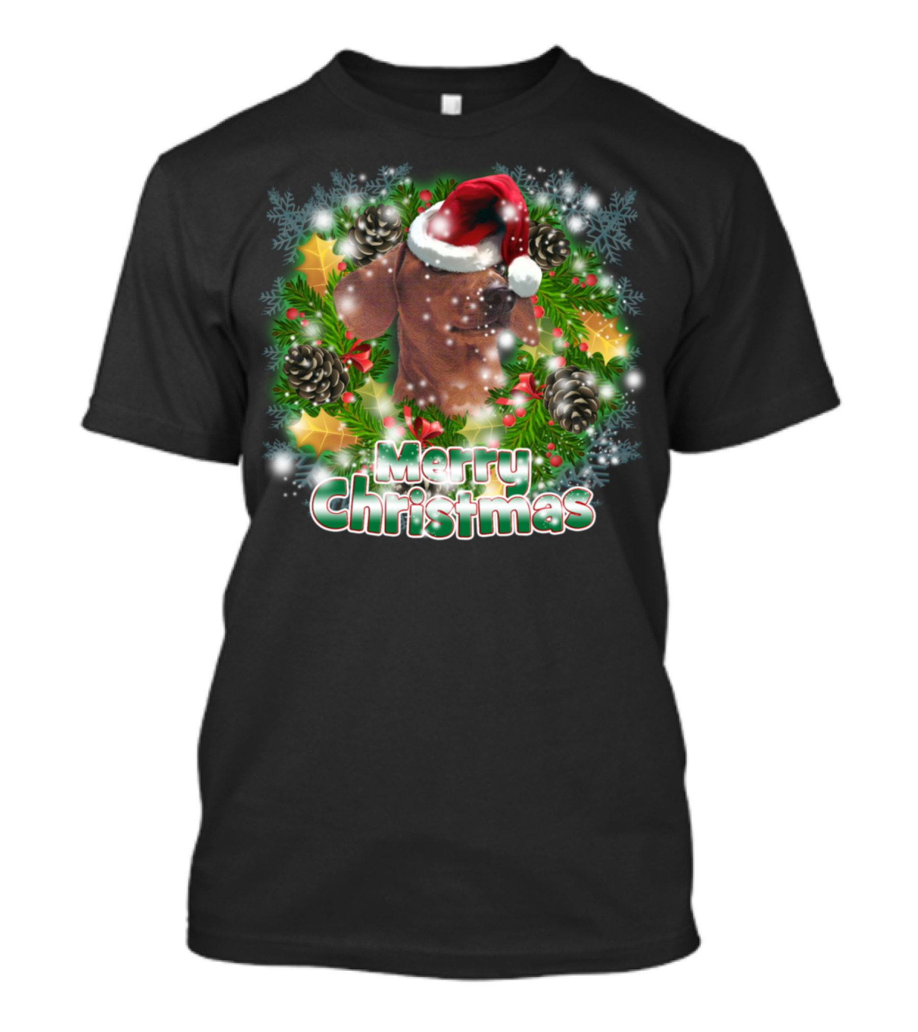Merry Christmas Dachshund Dog Lover Holiday Wreath T-Shirt
