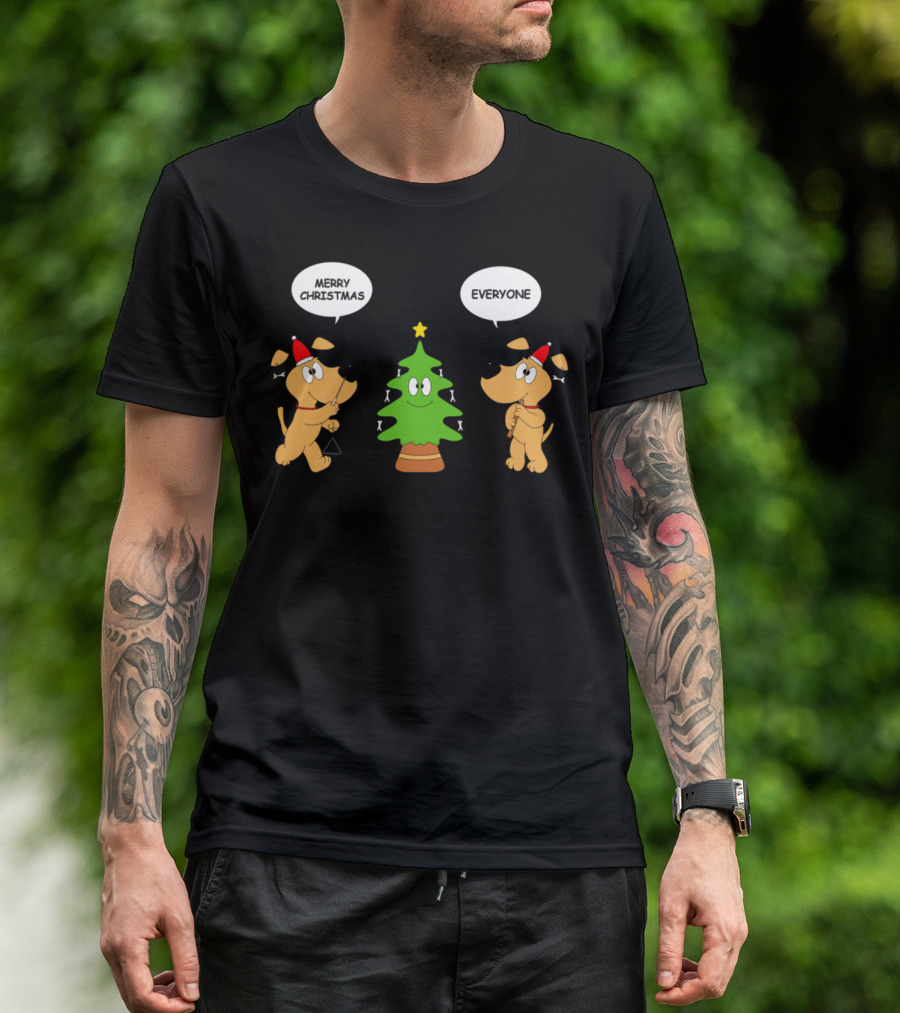 Merry Christmas Everyone Dogs Play Flute And Triangle T-Shirt