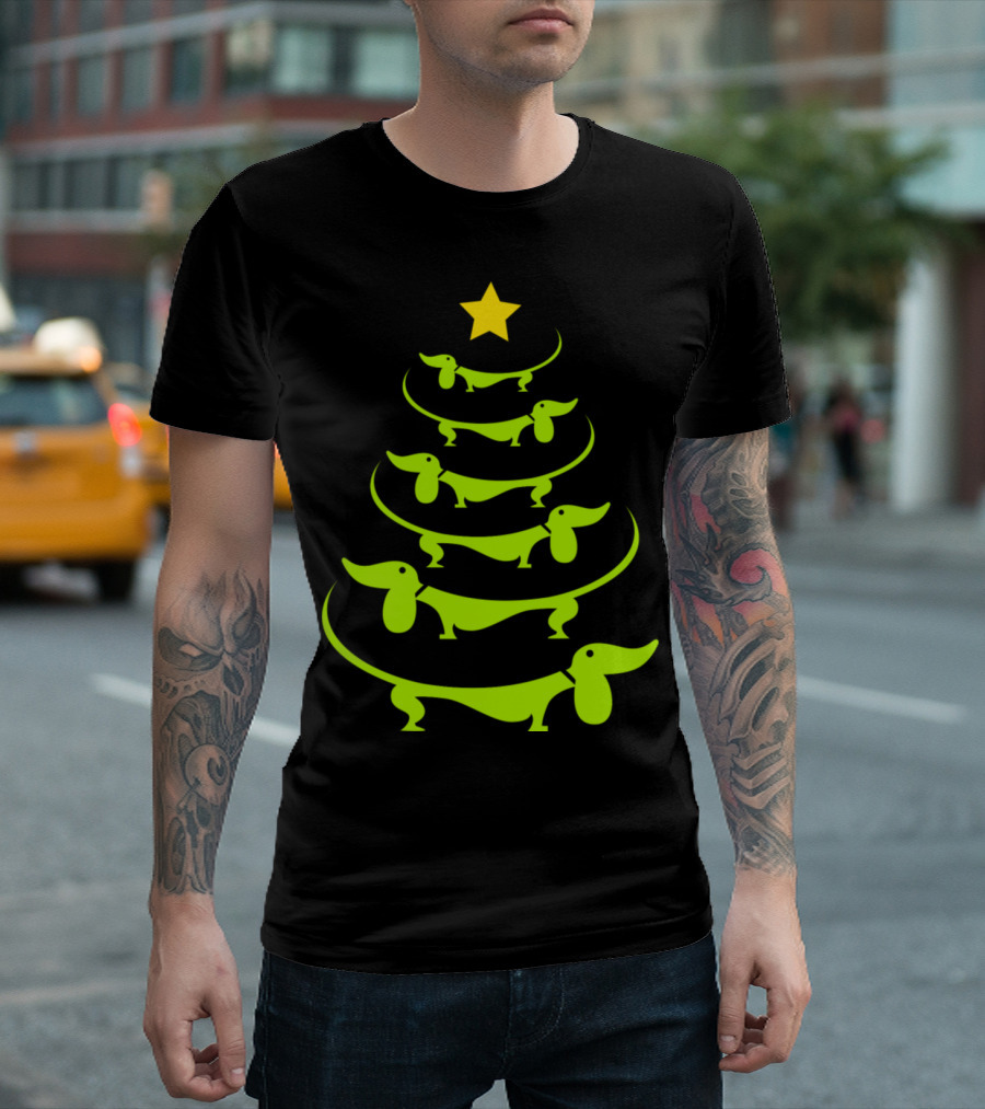 Doxiedoxie Christmas Tree with Dachshund Silhouettes and Star T-Shirt