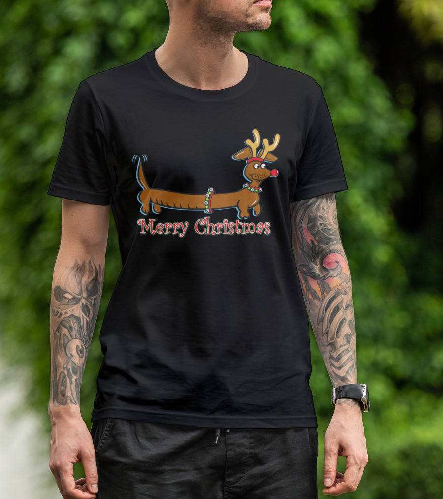 Merry Christmas Doxiemerrychristmas Rudolph Dog T-Shirt