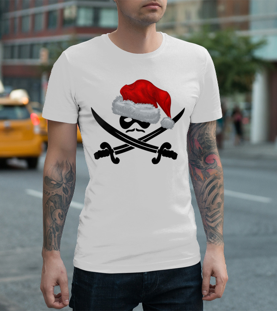 Dread Pirate Santa Skull Hat Crossed Swords T-Shirt