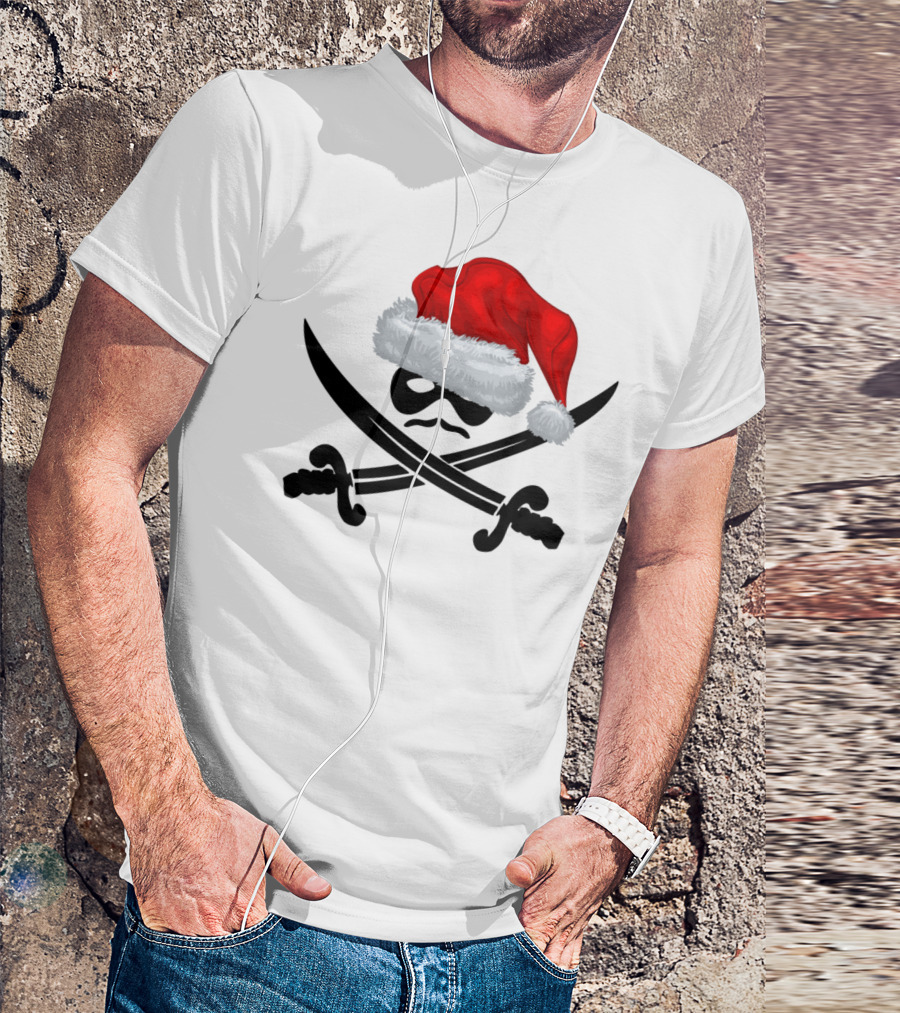 Dread Pirate Santa Skull Hat Crossed Swords T-Shirt