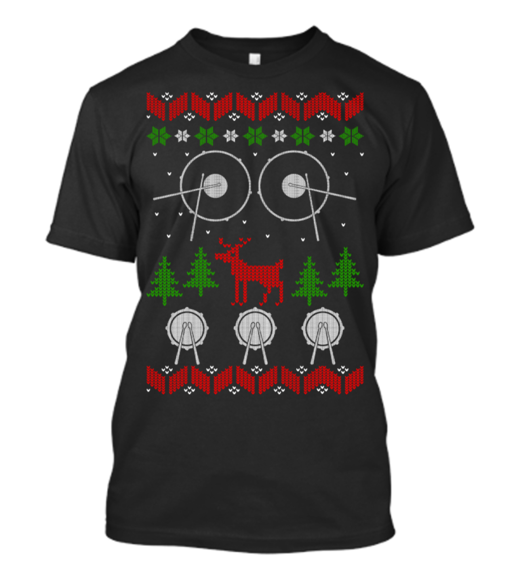 Drum Drummer Ugly Christmas Sweater Style With Drums And Reindeer T-Shirt