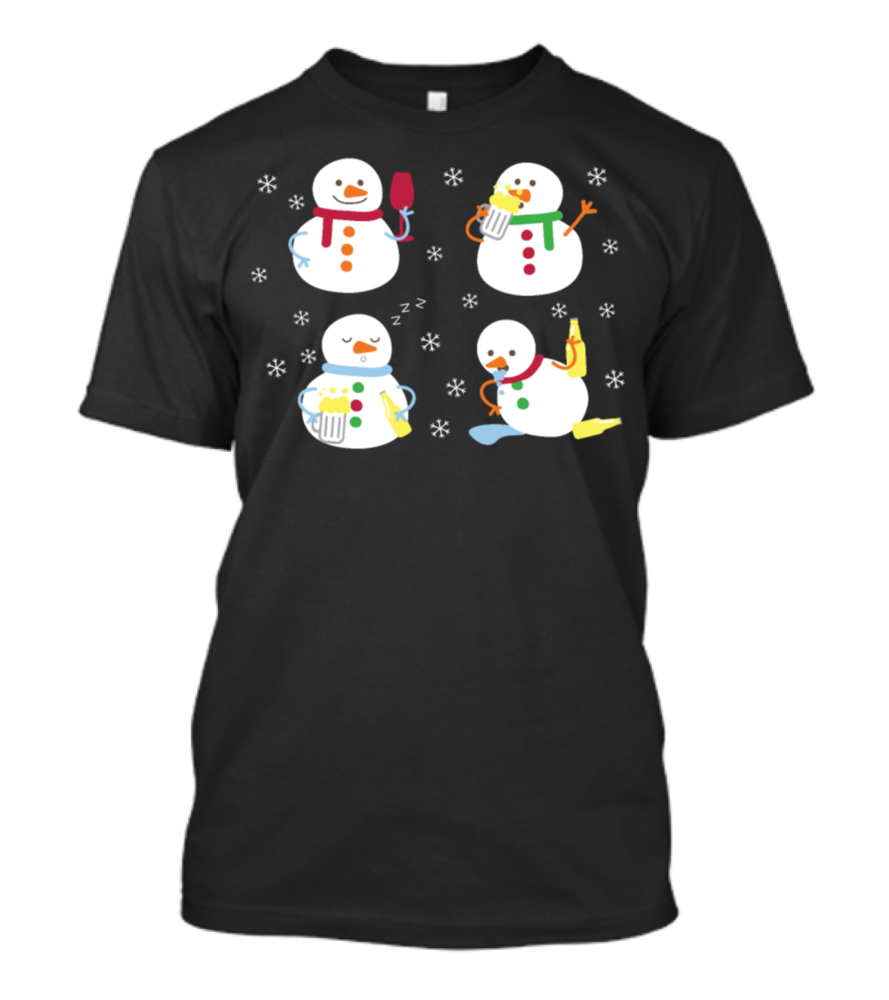 Drunk Snowmen Beer Wine Fun Snowflakes T-Shirt