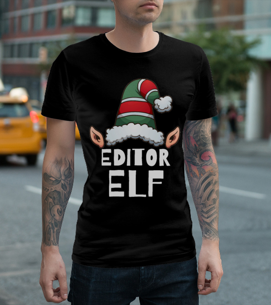 Editor Elf Christmas Holidays Xmas Elves Santa Hat Ears T-Shirt