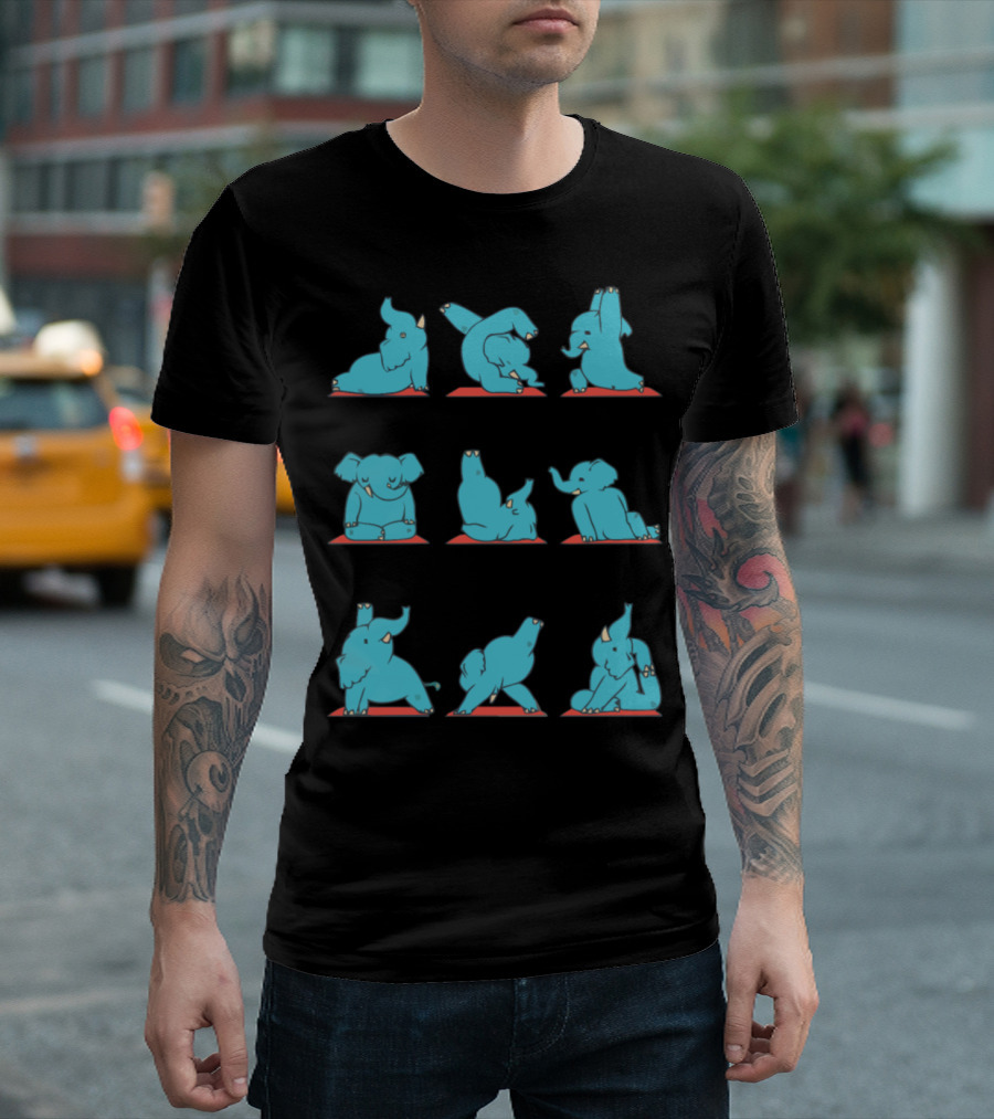 Elephant Yoga Poses Pattern Playful Meditation Animals T-Shirt