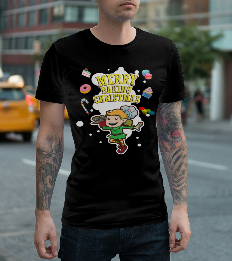 Merry Baking Christmas Elf with Cookies and Candy Cane T-Shirt