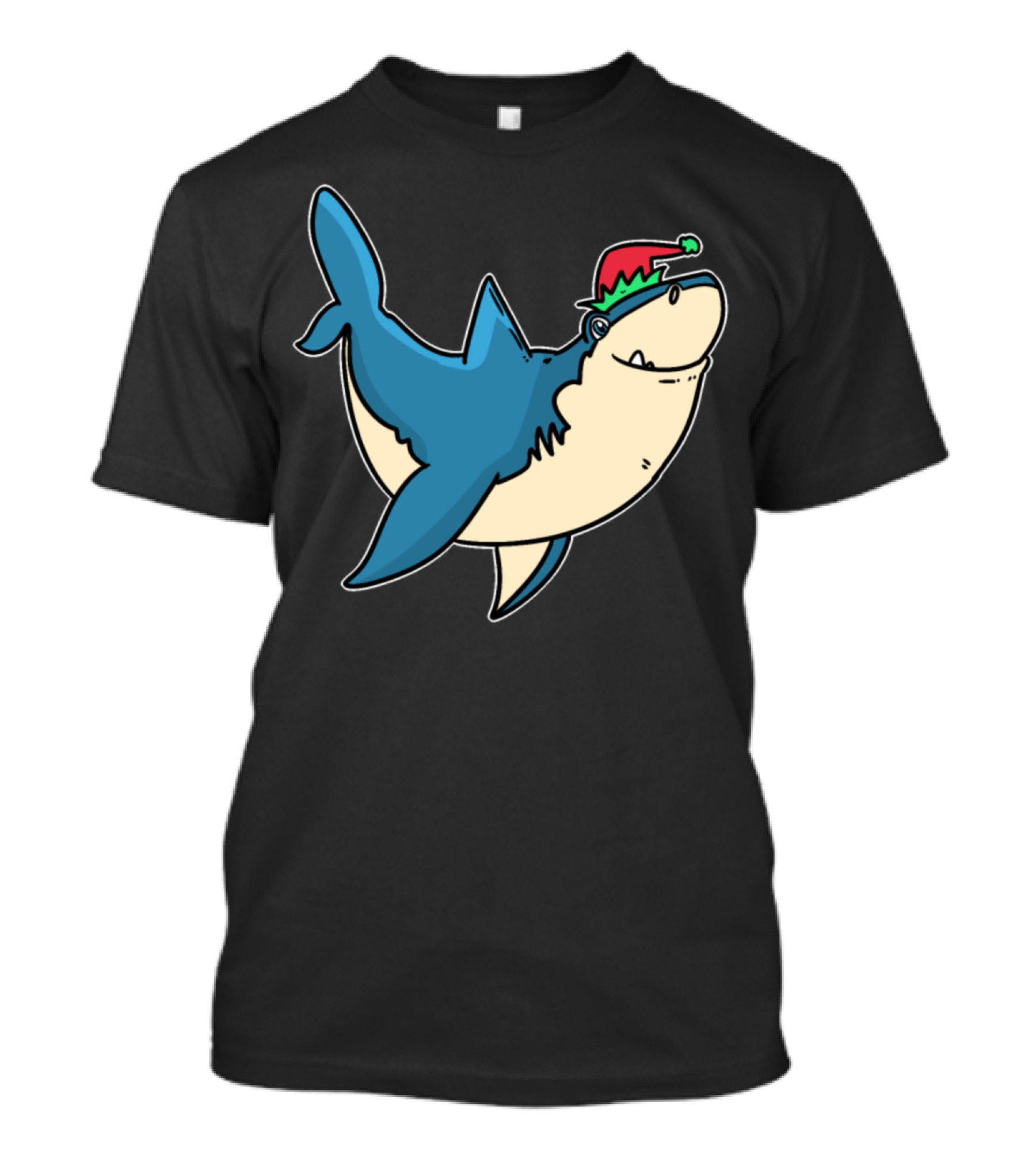 Elves Dwarfs Christmas Fable Gnome Shark Santa Hat T-Shirt