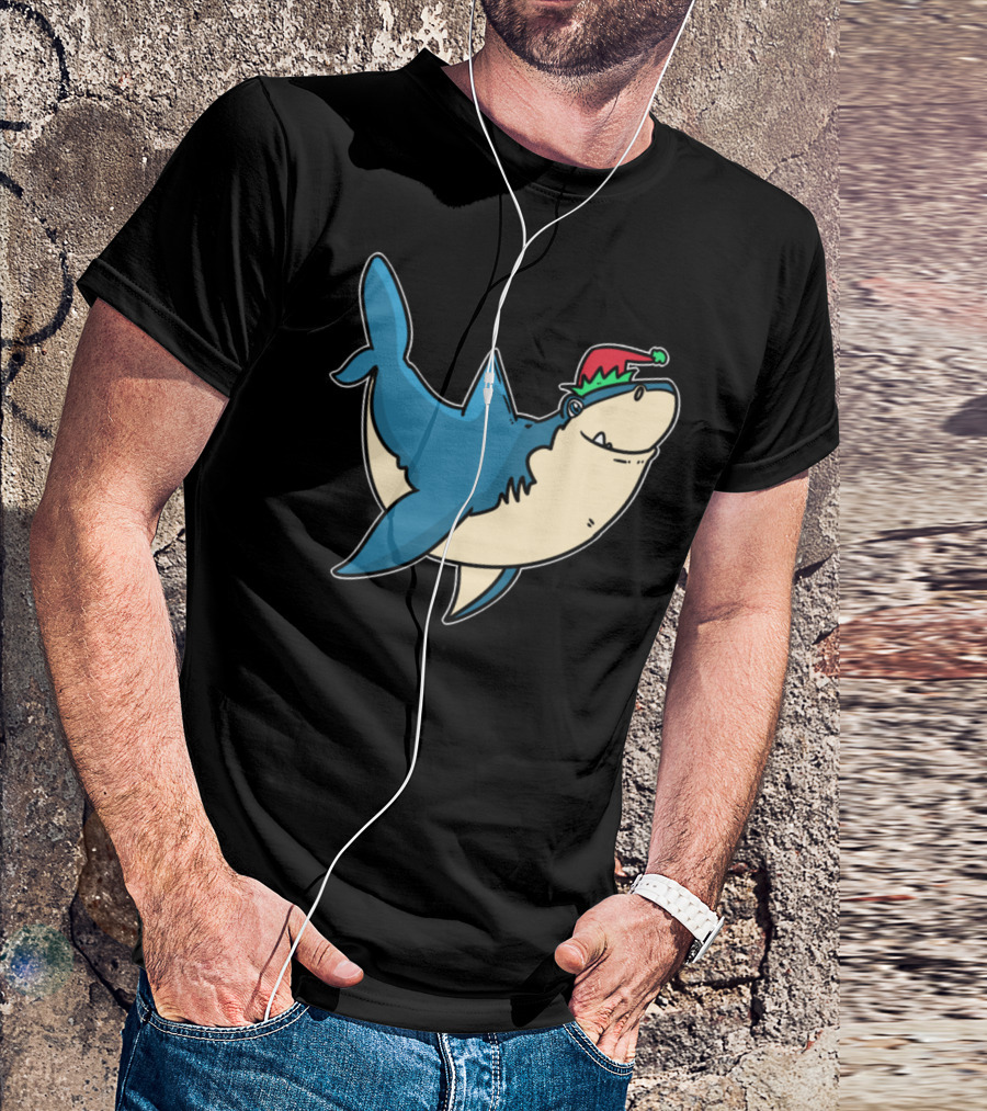 Elves Dwarfs Christmas Fable Gnome Shark Santa Hat T-Shirt