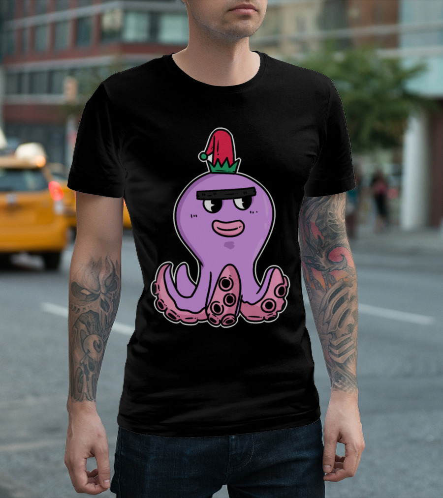 Elves Fable Dwarfs Gnome Octopus Wearing Elf Hat T-Shirt