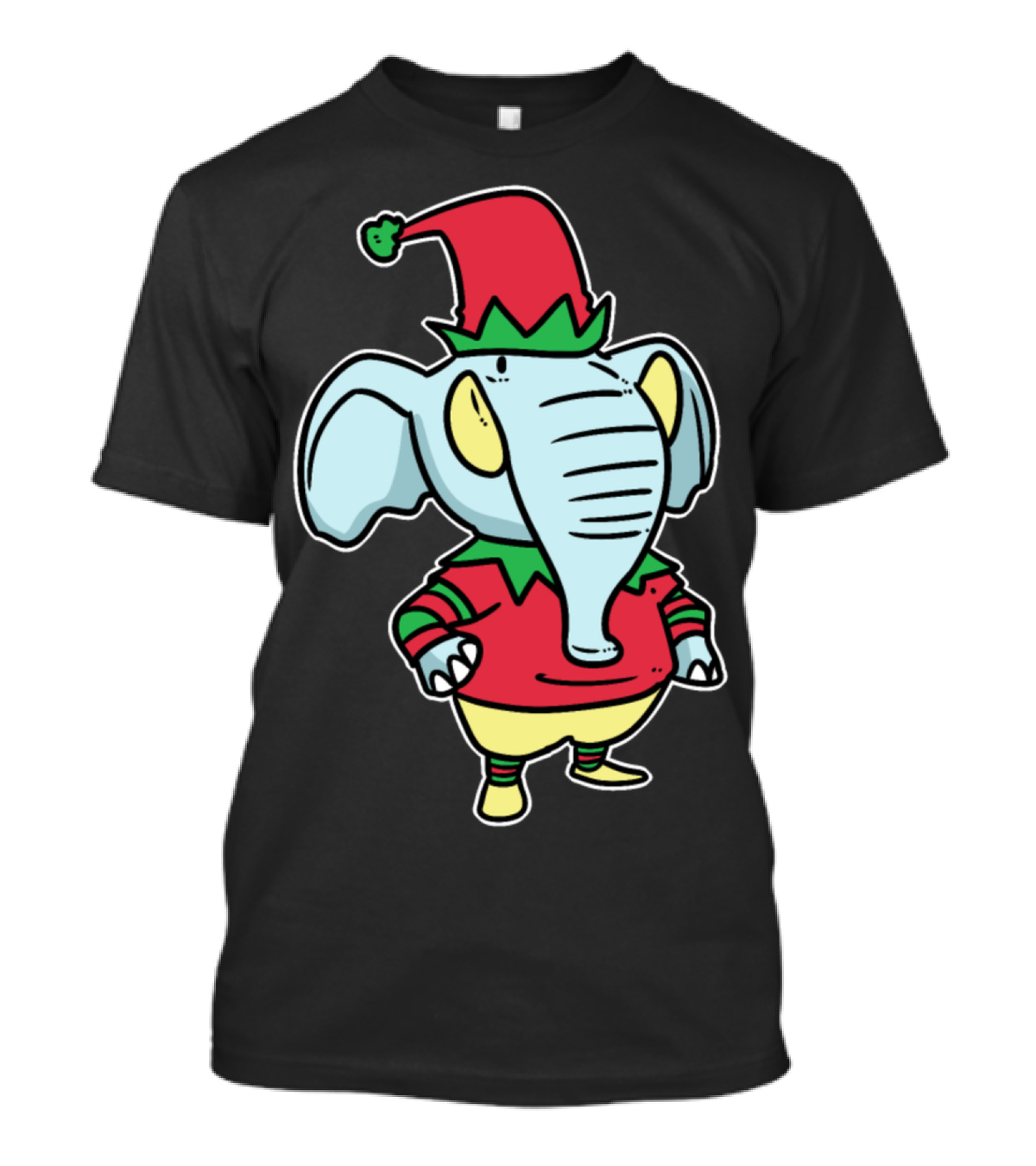 Elves Gnome Dwarfs Christmas Elephant In Festive Hat T-Shirt