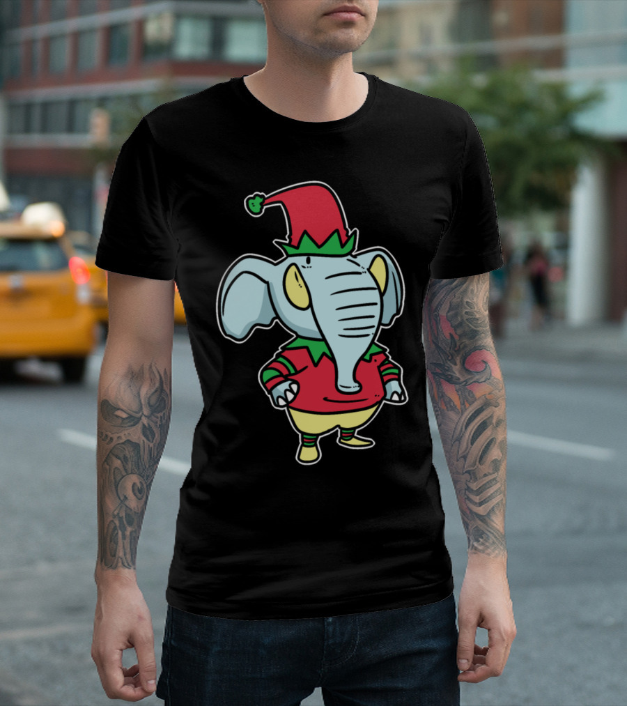 Elves Gnome Dwarfs Christmas Elephant In Festive Hat T-Shirt