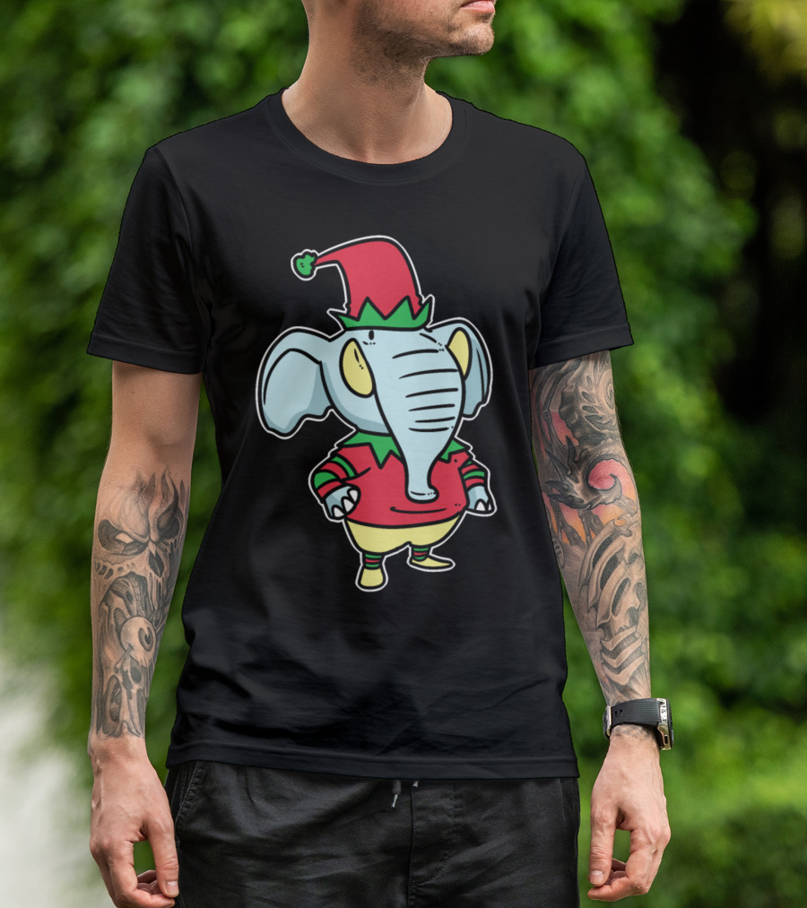 Elves Gnome Dwarfs Christmas Elephant In Festive Hat T-Shirt