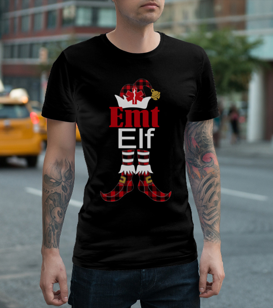 EMT EMS Elf Christmas Holiday Buffalo Plaid Festive T-Shirt