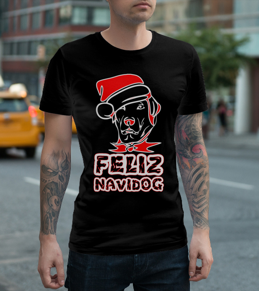 Feliz Navidog Dog Lover Santa Hat T-Shirt
