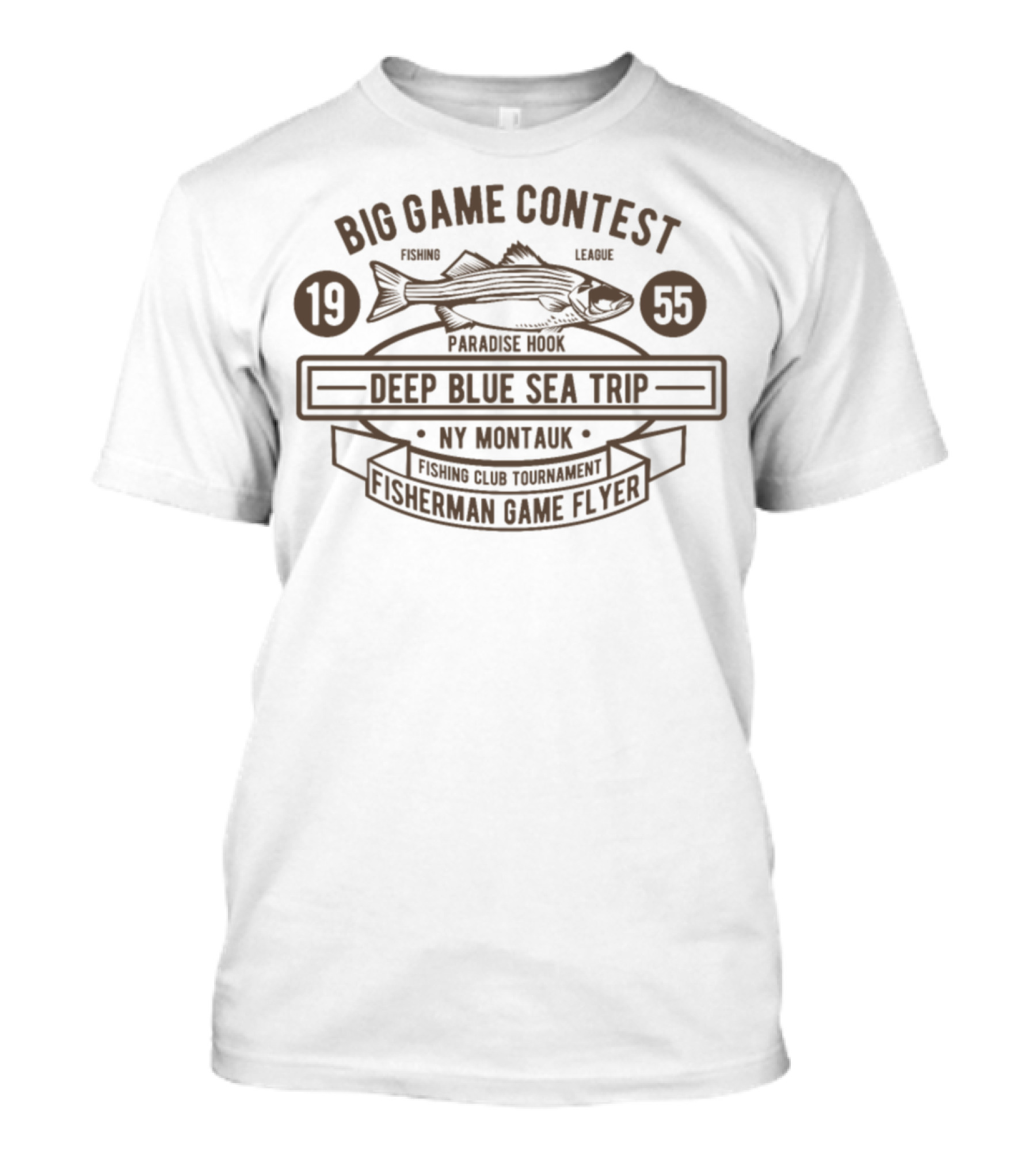 Big Game Contest Deep Blue Sea Trip NY Montauk Fishing Club Tournament 1955 Fisherman Game Flyer T-Shirt